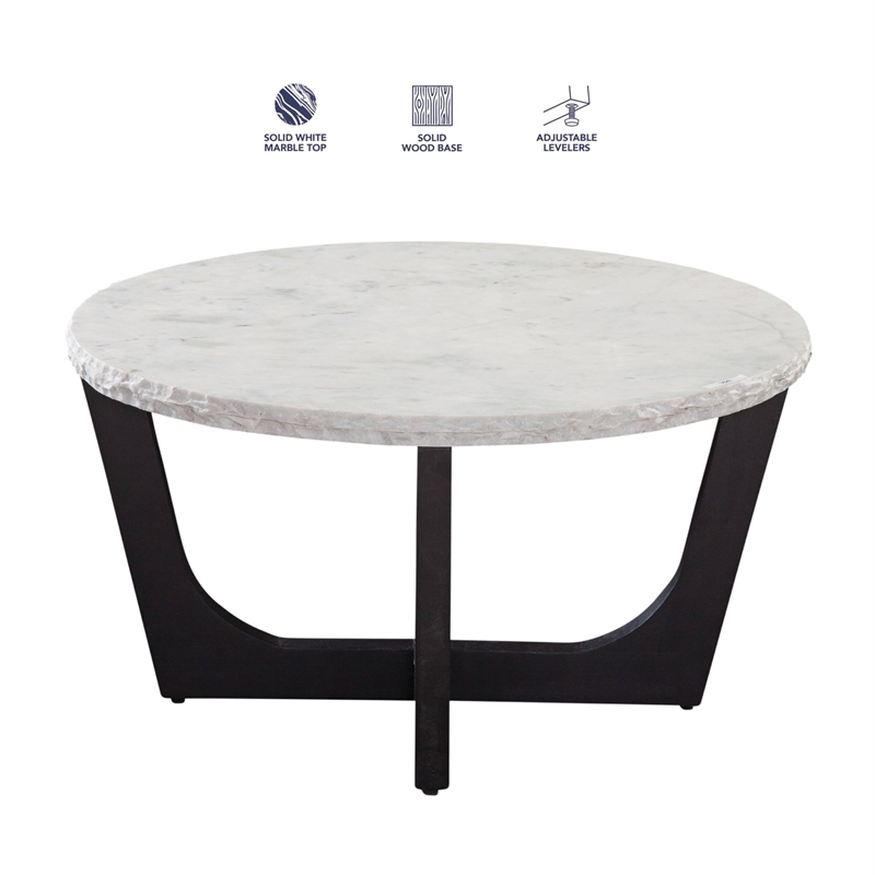 Pemberly Row Modern / Contemporary White Marble Top Cocktail Table
