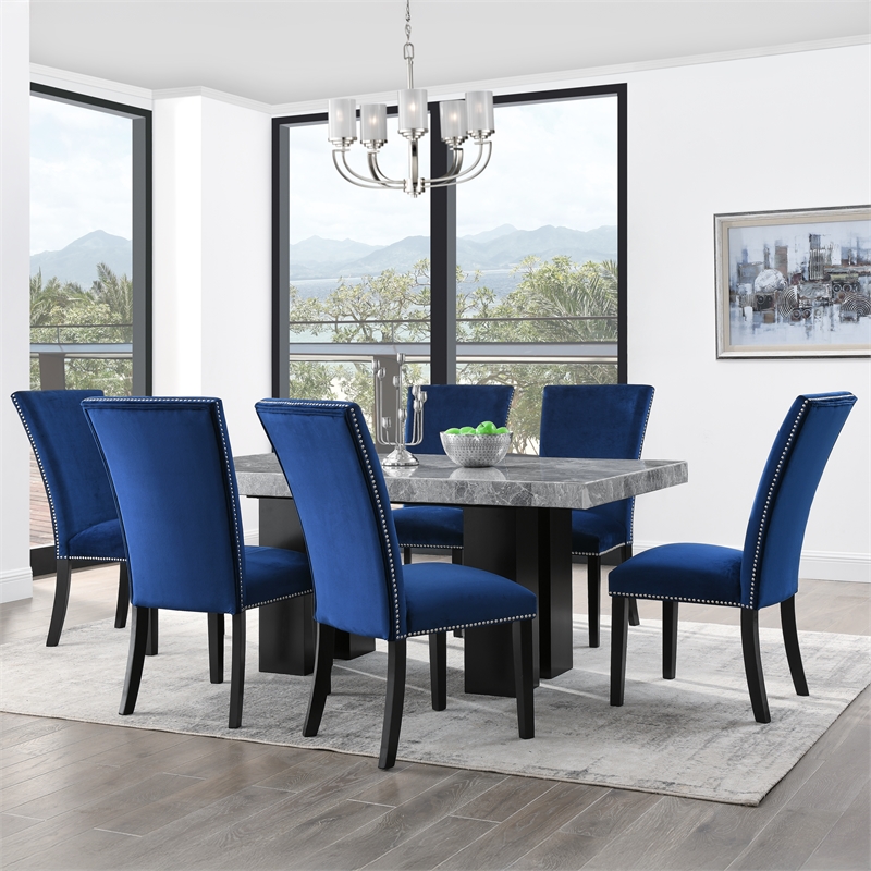 Pemberly Row Contemporary 7-piece Rectangle Dining Set with Blue Chairs