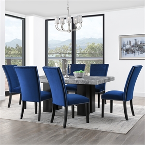 Pemberly Row Contemporary 7-piece Rectangle Dining Set with Blue Chairs