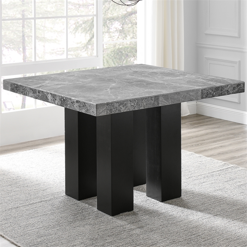 Pemberly Row Engineered Wood Contemporary Square Gray Marble Top Table