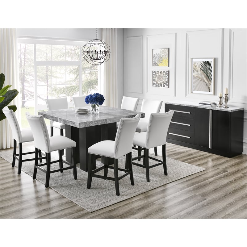 Pemberly Row Engineered Wood Contemporary Square Gray Marble Top Table