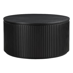 Pemberly Row 36&quot Round Coffee Table with Casters Black Finish
