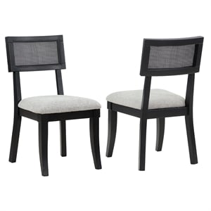 Pemberly Row Polyester Fabric Contemporary Cane Side Chair in Black