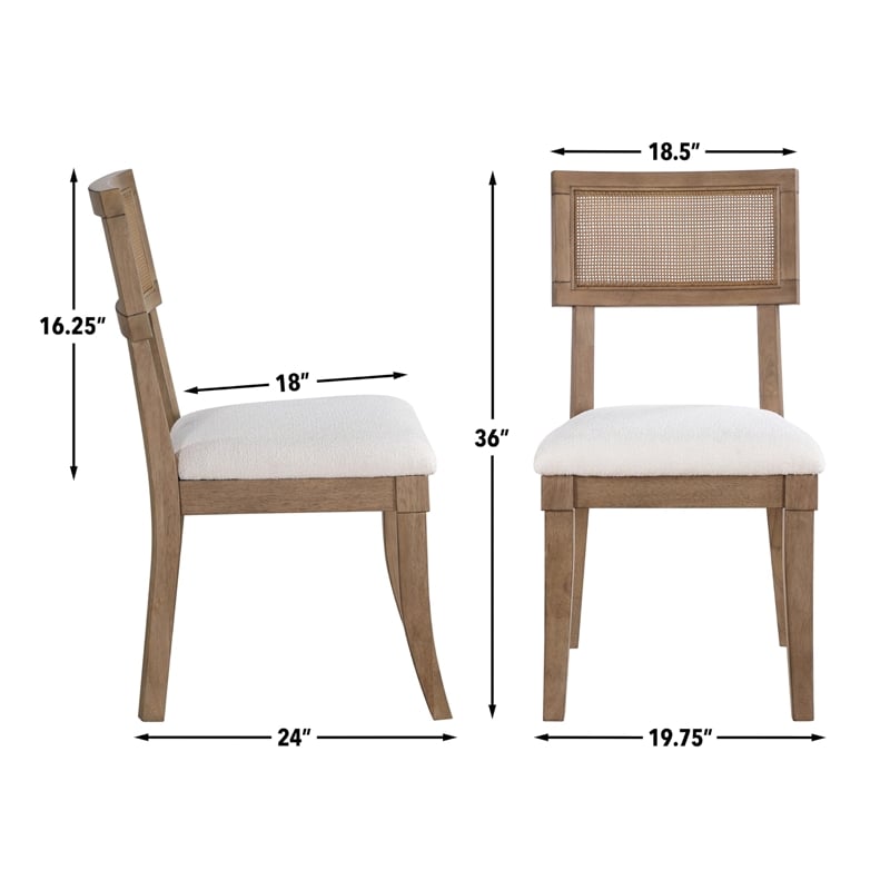 Pemberly Row Polyester Fabric Contemporary Cane Side Chair in Brown