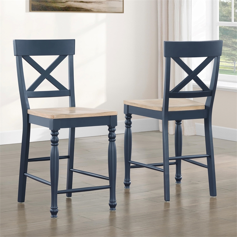 Pemberly Row Wooden Modern / Contemporary Blue Counter Chair