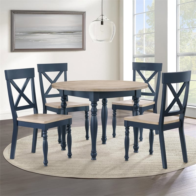 Pemberly Row Wood Modern / Contemporary Blue Finish Side Chair