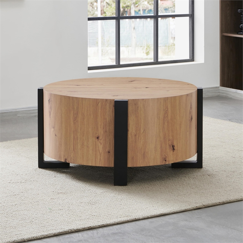 Pemberly Row Modern / Contemporary Faux Wood Cocktail Table in Tan