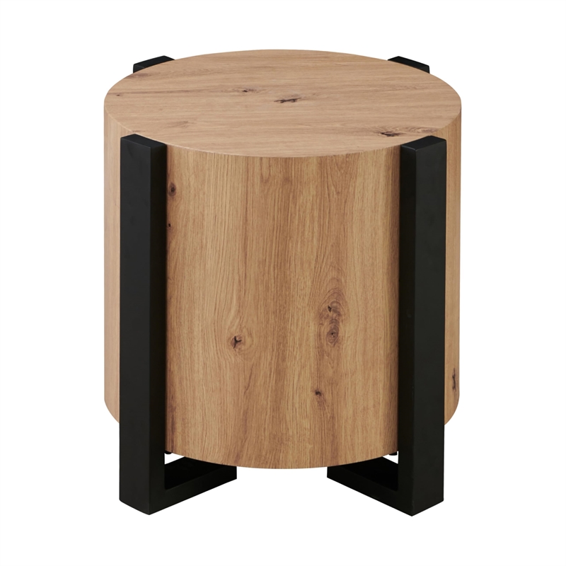 Pemberly Row Modern / Contemporary Faux-Wood Round End Table in Tan