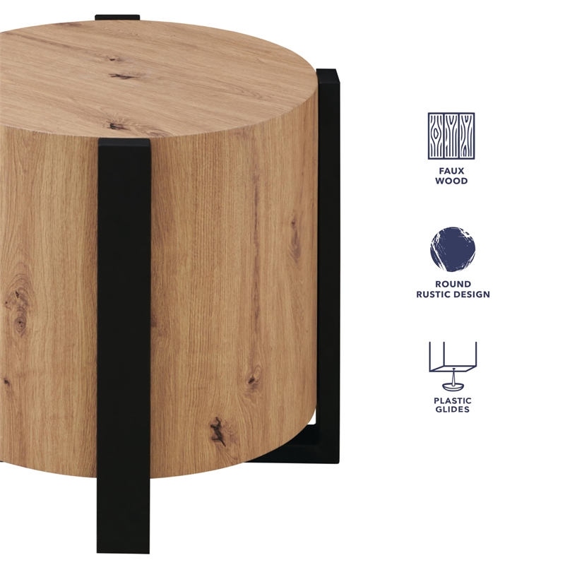 Pemberly Row Modern / Contemporary Faux-Wood Round End Table in Tan