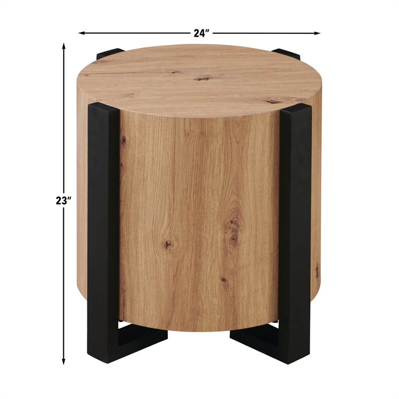 Pemberly Row Modern / Contemporary Faux-Wood Round End Table in Tan