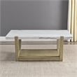 Pemberly Row Contemporary White Marble Cocktail Table with Casters