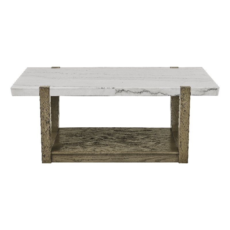 Pemberly Row Contemporary White Marble Cocktail Table with Casters