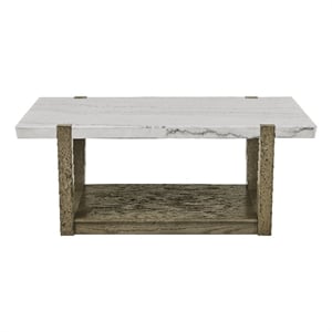 Pemberly Row Contemporary White Marble Cocktail Table with Casters