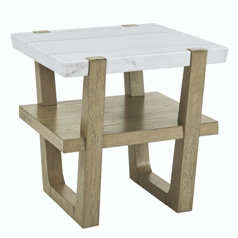 Pemberly Row Engineered Wood Contemporary White Marble Top End Table