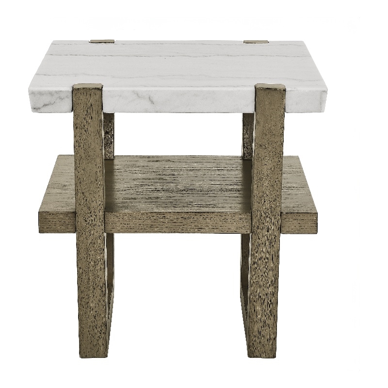 Pemberly Row Engineered Wood Contemporary White Marble Top End Table