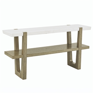 Pemberly Row Engineered Wood Contemporary White Marble Top Sofa Table