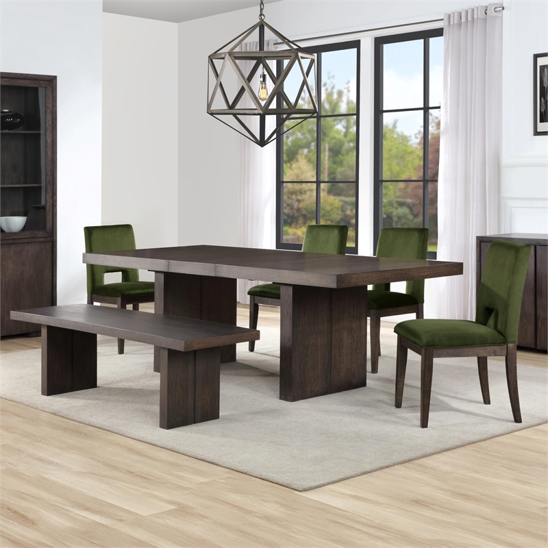 Pemberly Row Extendable Dining Table with 4 Green Side Chairs and Bench