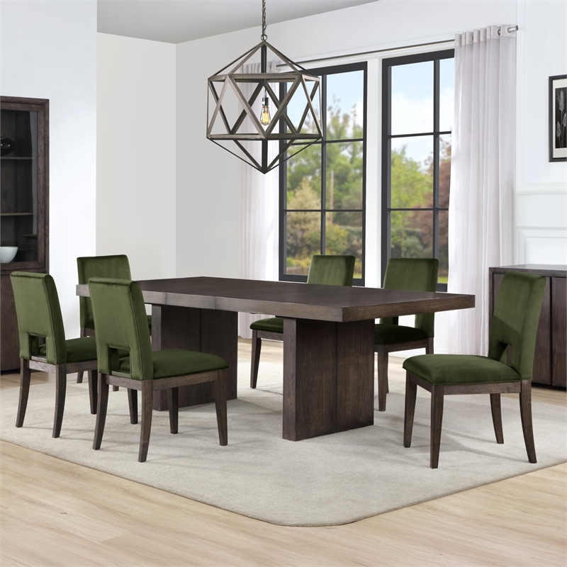 Pemberly Row Extendable Dining Table with 4 Emerald Side Chairs