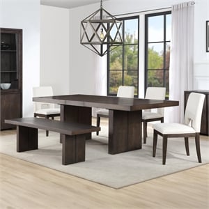 Pemberly Row Extendable Dining Table with 4 Eggshell Chairs and Bench
