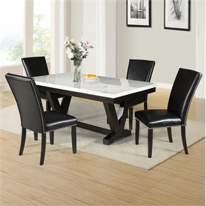 Pemberly Row Contemporary 5-piece White Dining Table & Black Chair
