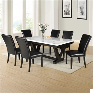 Pemberly Row Contemporary 7 piece White Dining Table & Black Chair