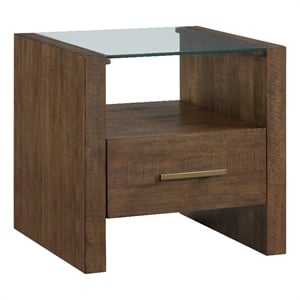 Pemberly Row Contemporary Glass Top End Table in Toffee Finish