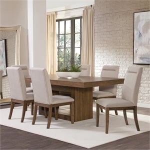 Pemberly Row Contemporary Dining Table and 6 Chairs in Brown