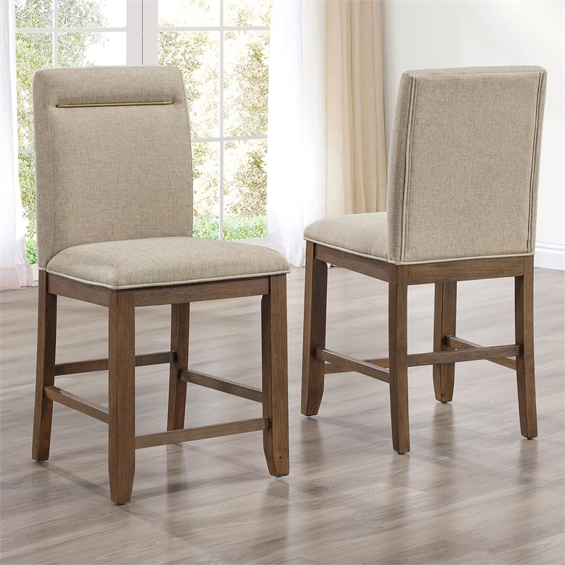 Pemberly Row Polyester Fabric Contemporary Counter Chair in Brown