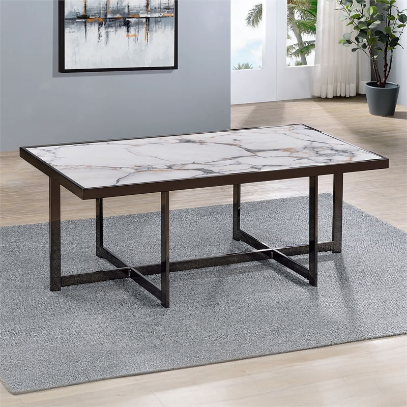 Pemberly Row Contemporary Sintered Stone Cocktail Table in White