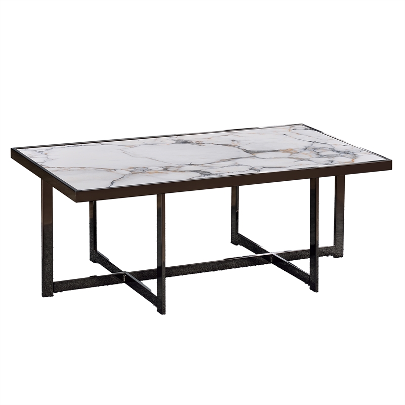 Pemberly Row Contemporary Sintered Stone Cocktail Table in White