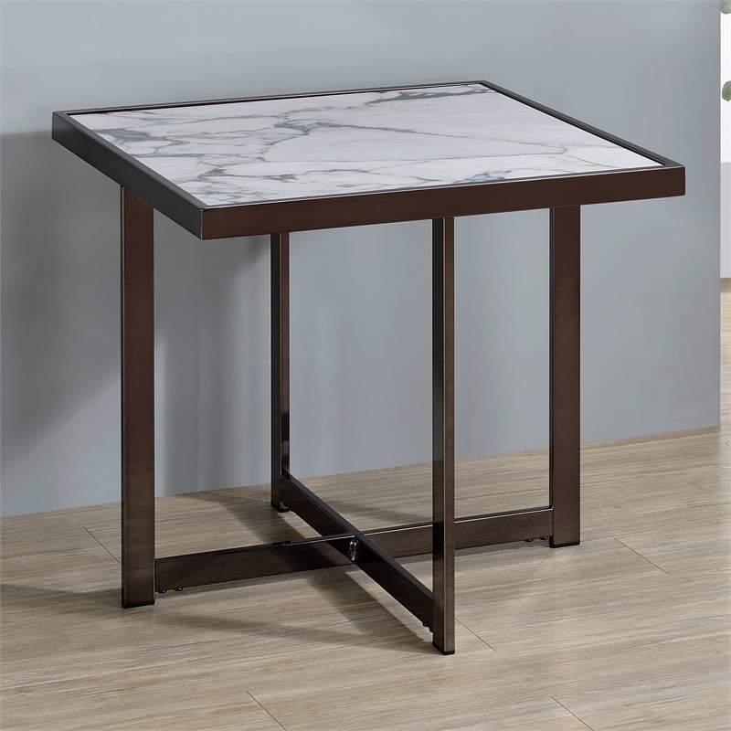 Pemberly Row Contemporary Sintered Stone Square End Table in White