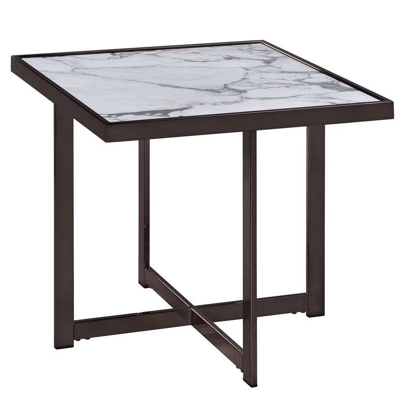 Pemberly Row Contemporary Sintered Stone Square End Table in White