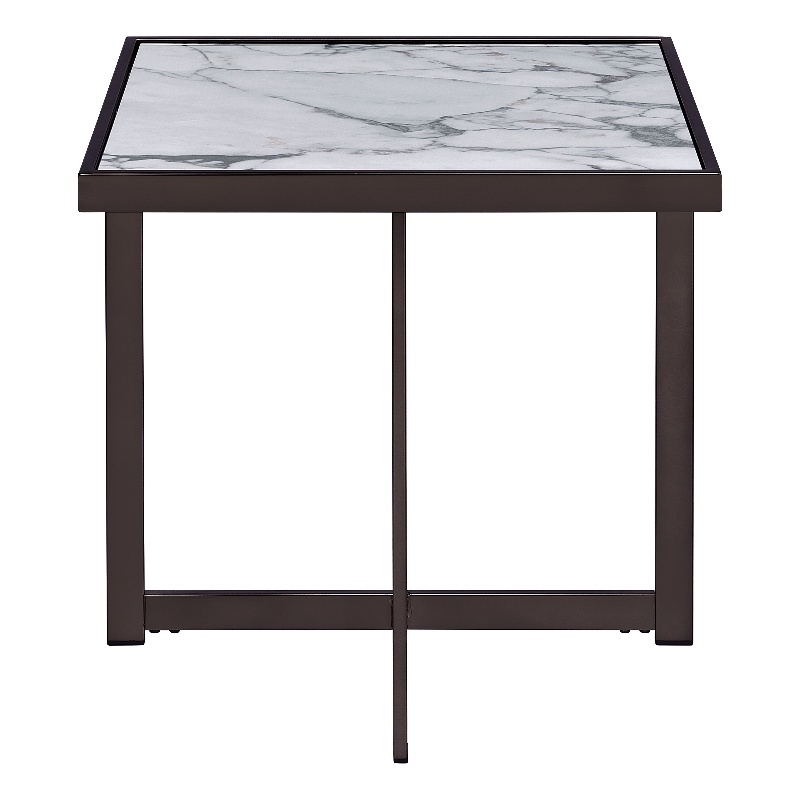 Pemberly Row Contemporary Sintered Stone Square End Table in White