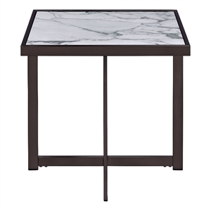 Pemberly Row Contemporary Sintered Stone Square End Table in White