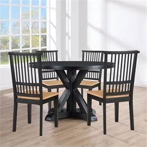 Pemberly Row Contemporary Black 48&quot Dining Table Set with 4 Chairs