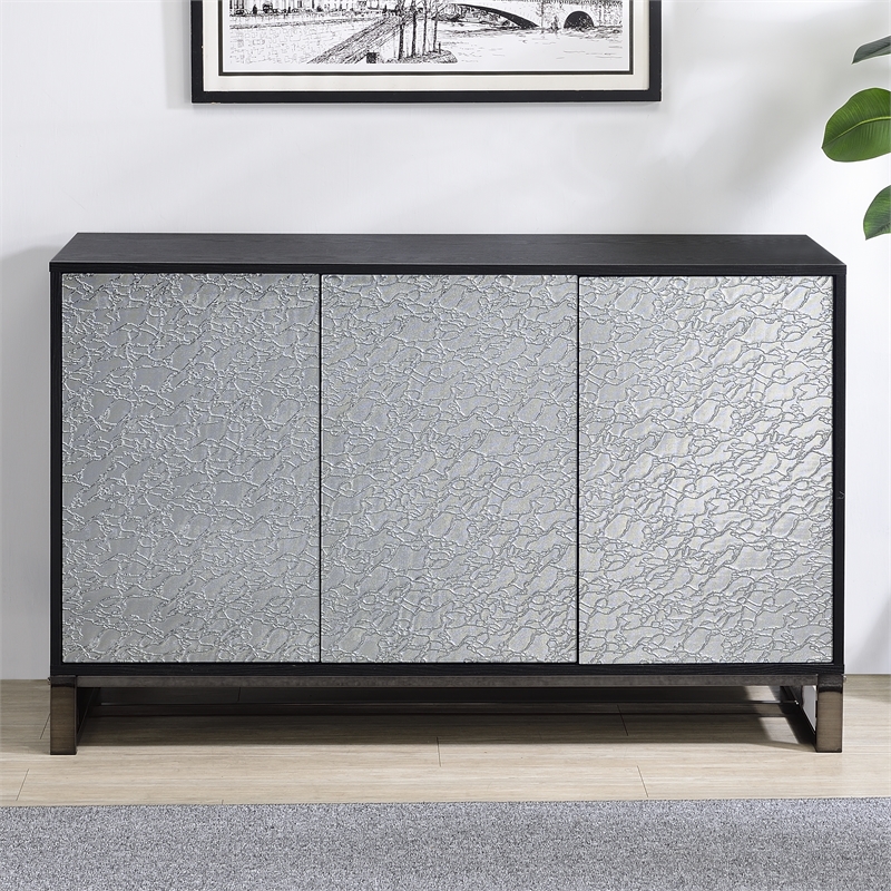 Pemberly Row Contemporary 3-Door Sideboard with Pattern Mirror