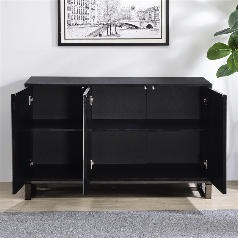 Pemberly Row Contemporary 3-Door Sideboard with Pattern Mirror