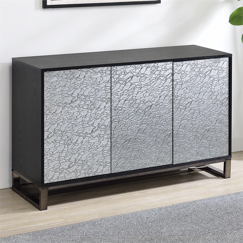 Pemberly Row Contemporary 3-Door Sideboard with Pattern Mirror