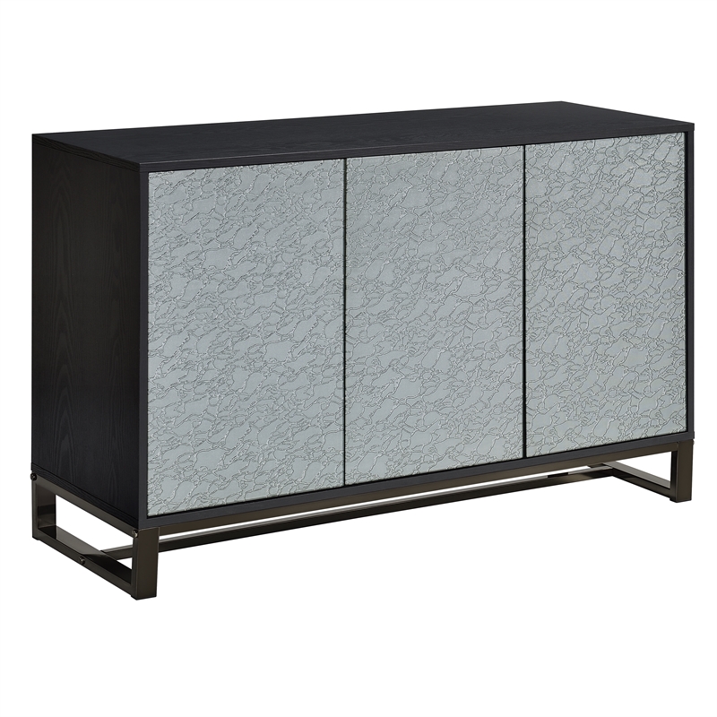 Pemberly Row Contemporary 3-Door Sideboard with Pattern Mirror