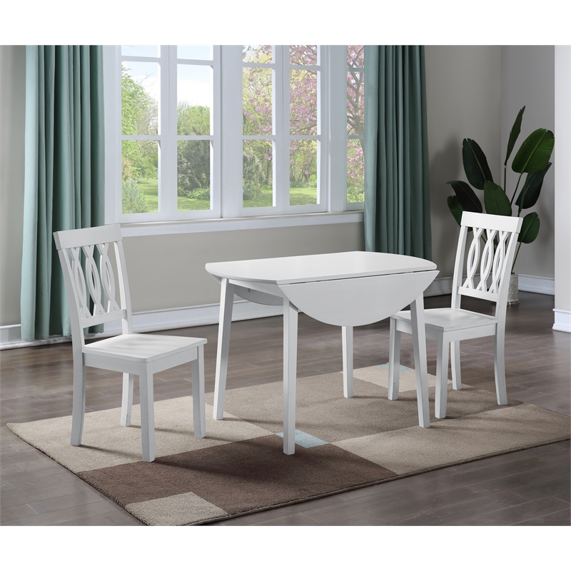 Pemberly Row Contemporary 3-piece Drop Leaf Dining Set in White