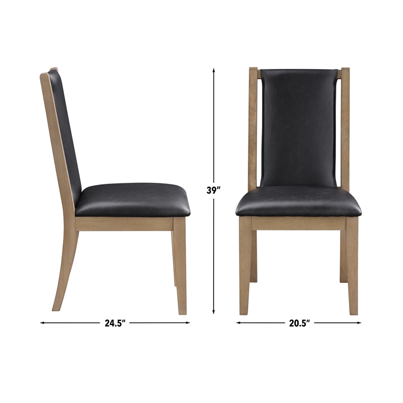 Pemberly Row Faux Leather Seating Contemporary Brown Side Chair in Black