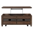 Pemberly Row Contemporary Lift-Top Cocktail Table with Casters in Brown