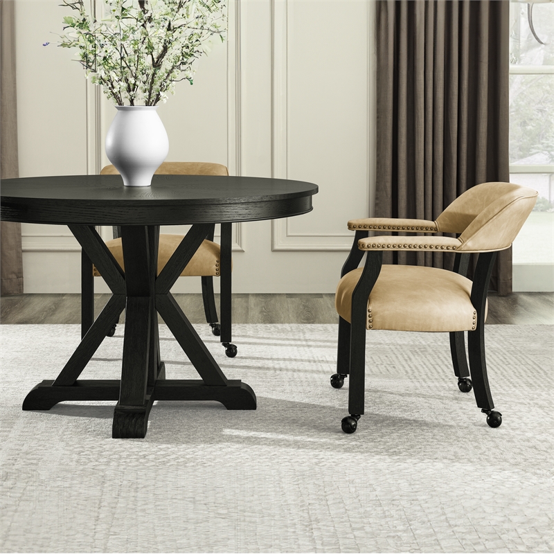 Pemberly Row Dining Table and 4 Captains Chairs in Black and Sand