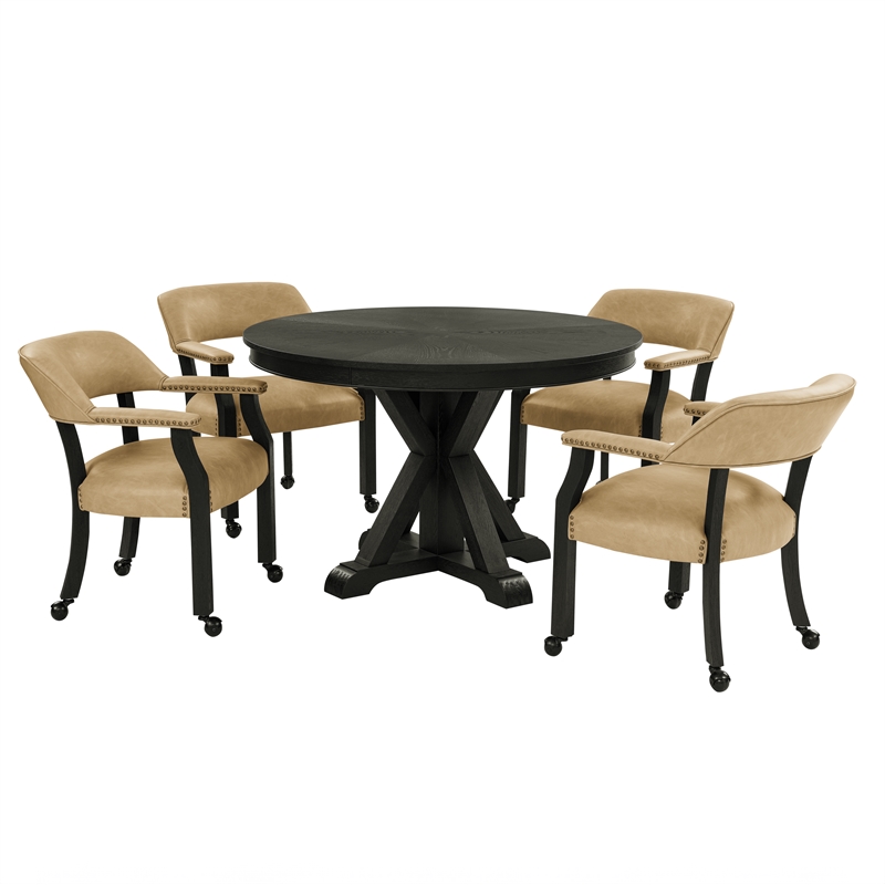 Pemberly Row Dining Table and 4 Captains Chairs in Black and Sand