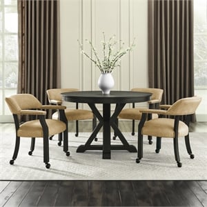 Pemberly Row Dining Table and 4 Captains Chairs in Black and Sand