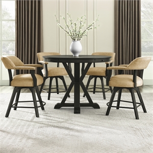 Pemberly Row Counter Table & 4 Swivel Counter Chairs Black Finish/Sand