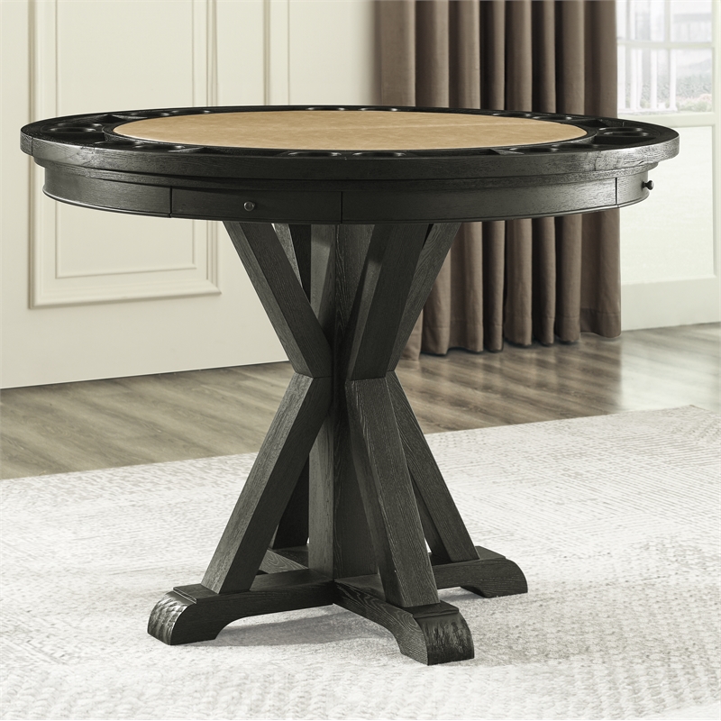 Pemberly Row Contemporary Counter Table with Game Top in Black and Sand