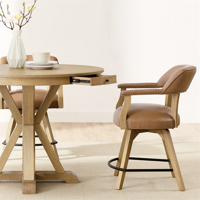 Pemberly Row Counter Table & 4 Swivel Counter Chairs Natural Finish