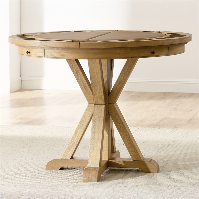 Pemberly Row Contemporary Counter Table with Game Top in Natural Finish