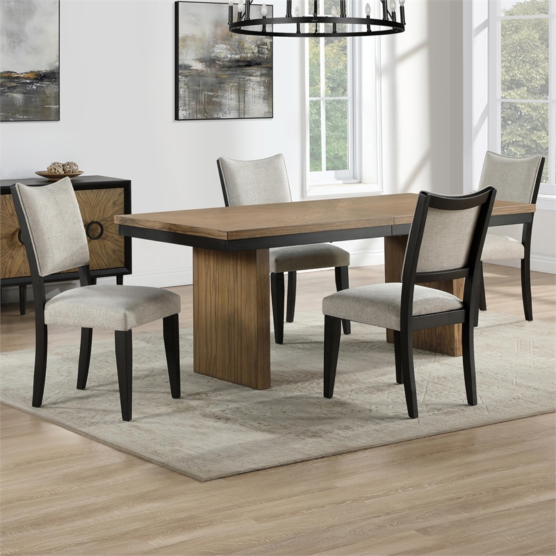 Pemberly Row Contemporary 5-Piece 80-96-inch Dining Table Set in Brown